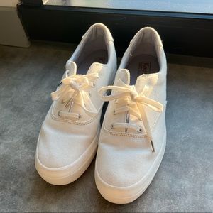 White Canvas Platform Keds Sneakers